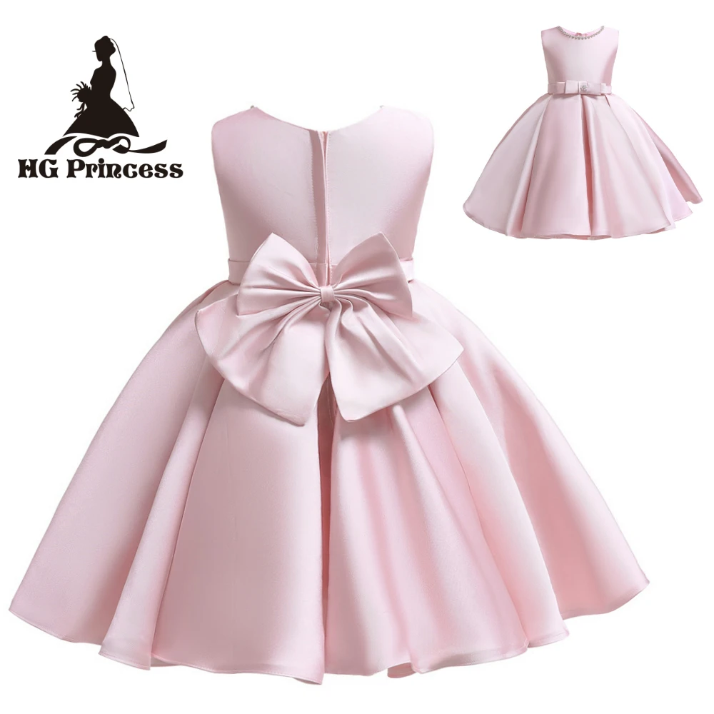 

Free Shipping Hot Sales 4-12 years Girl Party Dress 2019 New Arrival Pink Child Dresses Knee Lenght Pageant Kids Ball Gown Satin