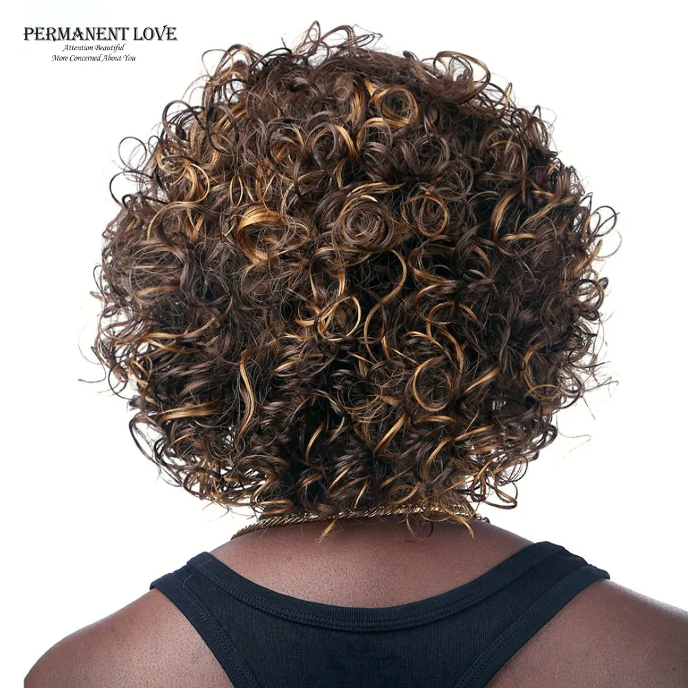 Black Women Wigs Short Curly Hair Wigs Brown Blonde Highlights