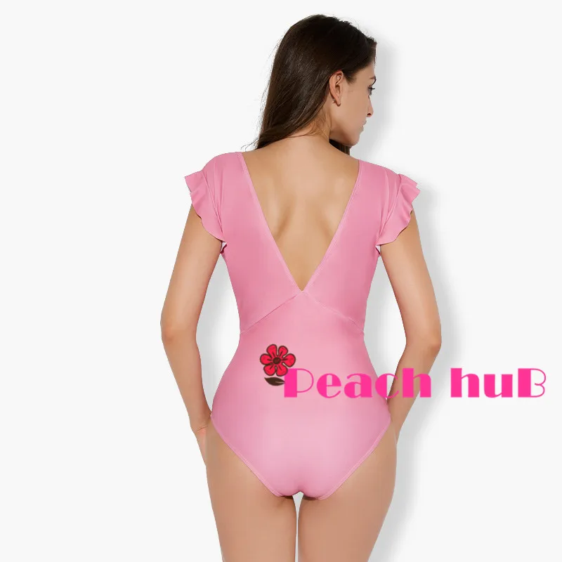 2019 Swimwear Girl Swimming One Piece Swimsuit Pink Suits Bath Swimsuit Plus Size Ruffle Sleeve Swimwear Trikini Sexy Badpak (3)