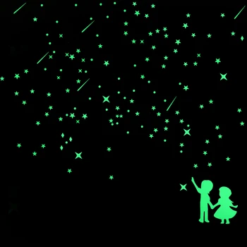 

Romantic Meteor Rain Starry Sky Luminous Sticker Glow in the Dark Stars Sticker Hand in Hand Boy Girl Lover Kids Room Wall Decal