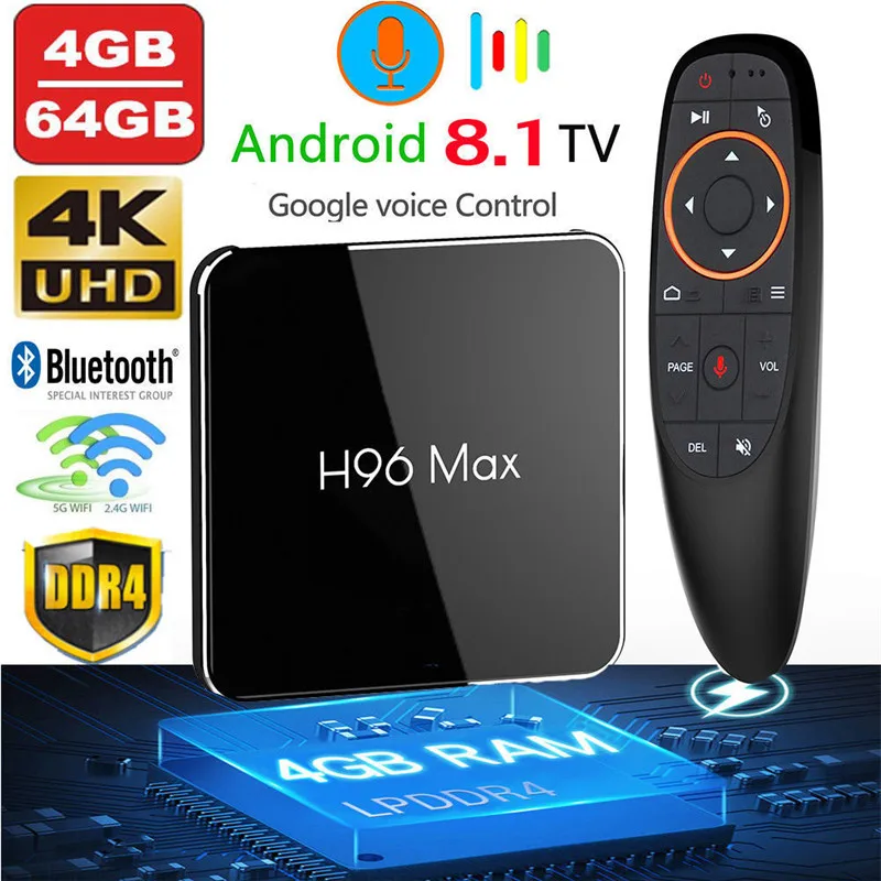 

H96 Max X2 Android 8.1 TV Box Amlogic S905x2 Quad Core 4+64G USB3.0 Media Player Set Top Box