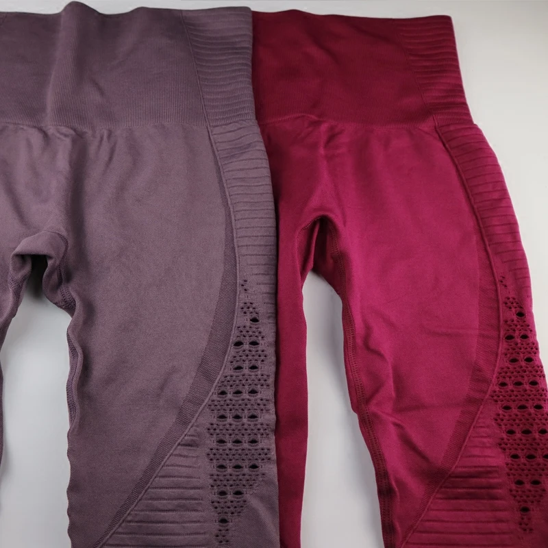 2018 Super Stretchy Gym Tights Energy Seamless Tummy Control Yoga Pants High Waist Sport Leggings Purple Running Pants Women