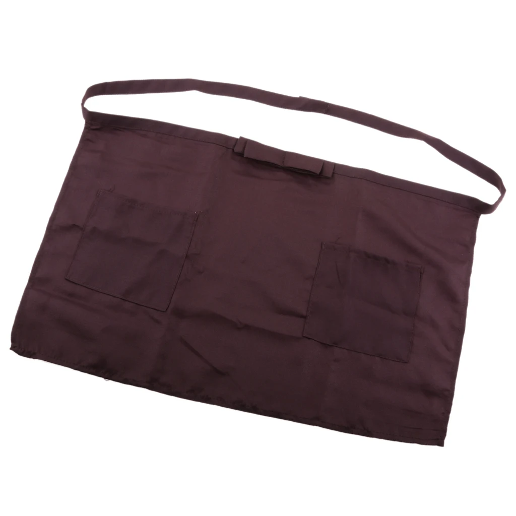 Unisex Kitchen Bow Short Apron Bar Pub Server Waiter Waitress 2 Pockets Apron 7 Colors
