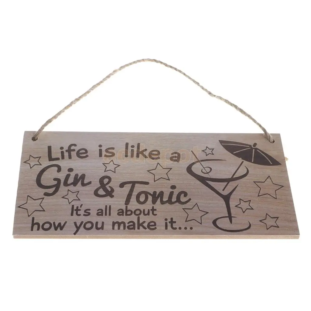 MagiDeal Life Is Like A Gin & Tonic Wooden Sign Home Bar Cocktail Party Wall Decoration Accessory Wooden Hanging Plaque Sign