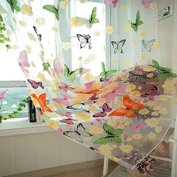 

1pcs Butterfly Printed Cortinas Decorative Window Screening Burnout Tulle Curtains for Living Room bedroom Balcony Voile Sheer