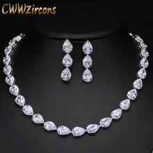 CWWZircons Потрясающие грушевидной огранки CZ циркония камень женские модные серьги на свадебную вечеринку Ожерелье Ювелирные наборы T019