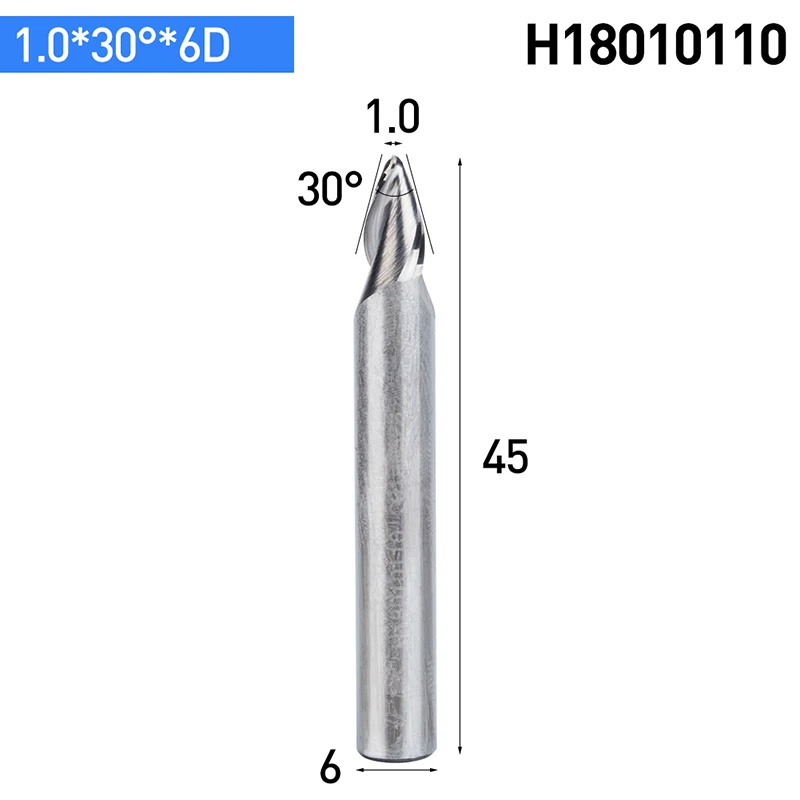 HUHAO 1 шт. HRC55 6 мм хвостовик коническая конусная фреза с ЧПУ Гравировальный Бит фреза для дерева - Длина режущей кромки: R1.0x 30angle x45L