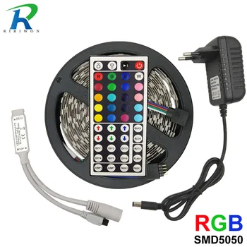 

Led Strip SMD 5050 5m RGB Led Stripe Light Waterproof Flexible Ribbon Diode Tape tira fita bande With Controller DC 12V adapter
