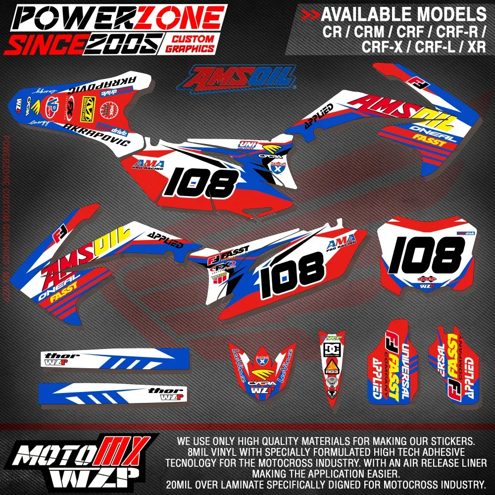Customized Team Graphics Backgrounds Decals 3M AMS Stickers For CRF 250 450 R X CRF250 CRF450 CRF250L MX Enduro Racing Dirt Bike