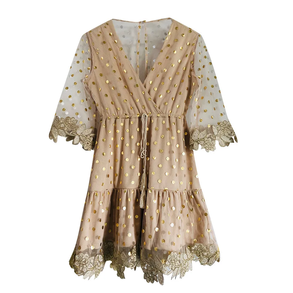 Womail, новинка, женское летнее повседневное пляжное платье с вышивкой и вышивкой, металлический цвет, марля, W22510 - Цвет: GN