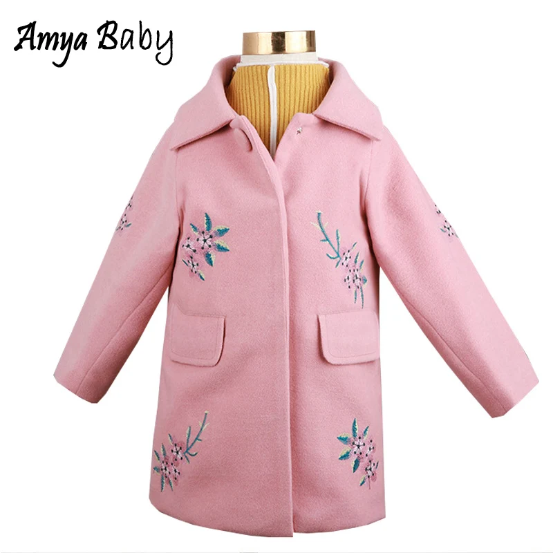 

Amya Baby Little Girls Long Coat Flower Embroidery Girls Coats And Jackets Fashion Children Clothing Kids Jackets Girl Outerwear
