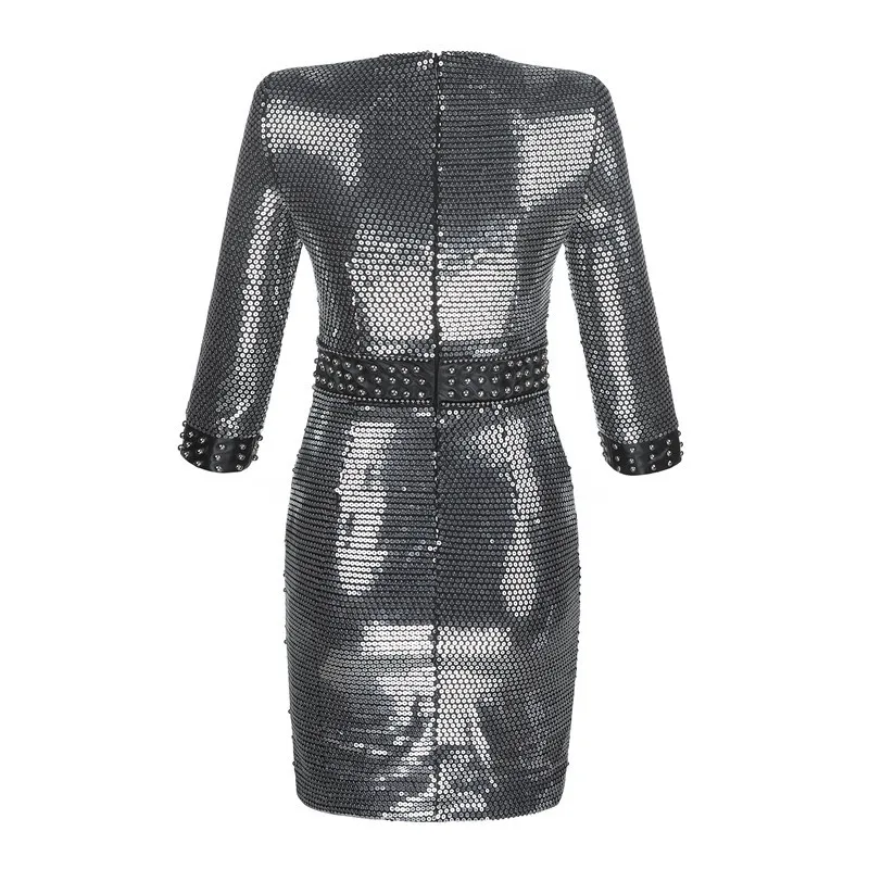 Новое поступление Половина рукава звезды блестками Мини Сексуальная Bodycon знаменитости женское платье ночь Вечерние Платье