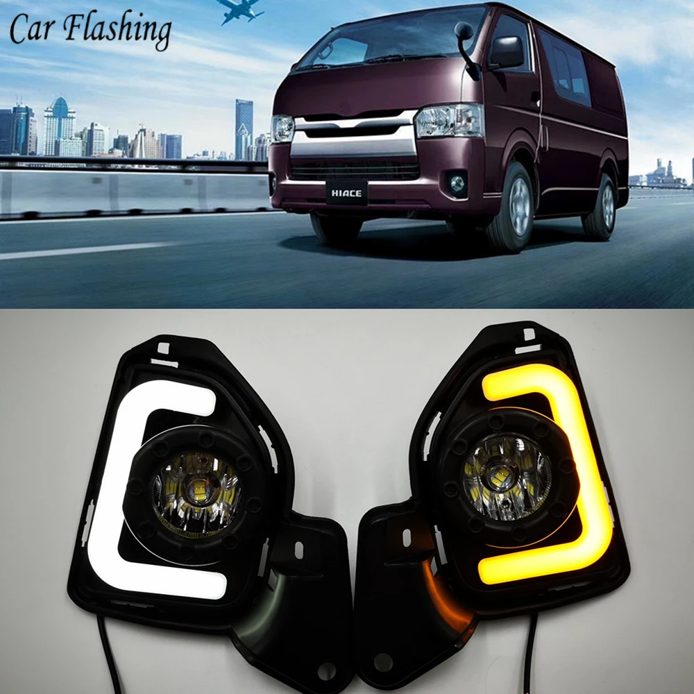 

Car flashing 2pcs LED 12V ABS Car fog Lamp DRL Daytime Running Light For Toyota Hiace 2014 2015 2016 2017 2018 with Turn Signal