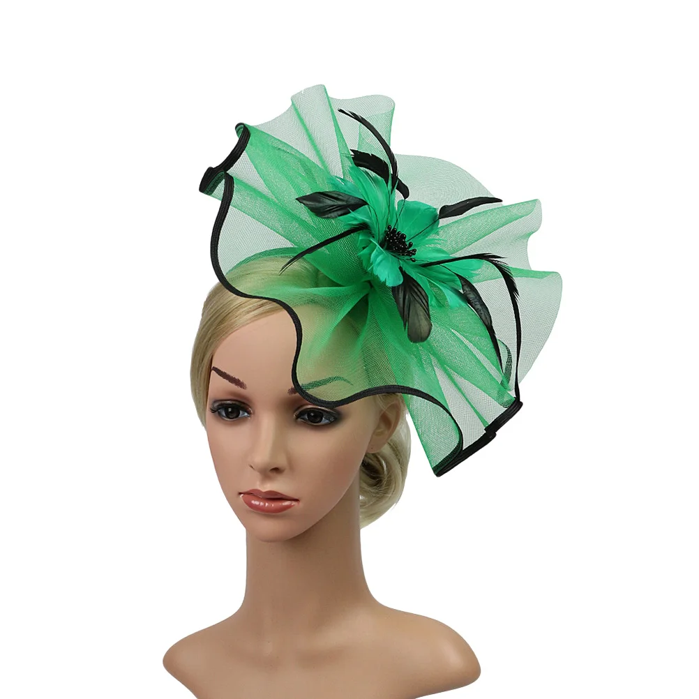 Green and Black Side 1 шт. шляпа повязка для волос Марля большой цветок элегантные вечерние головные уборы Клубная Кепка праздник головной убор для вечерние банкета маскарадный шар - Цвет: Green and Black Side