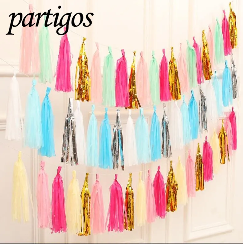 

5pcs/bag 14 inch Tissue Paper/Foil Tassel DIY Set Garland Ribbon Balloons Baby Shower Birthdays Party Wedding Decorations