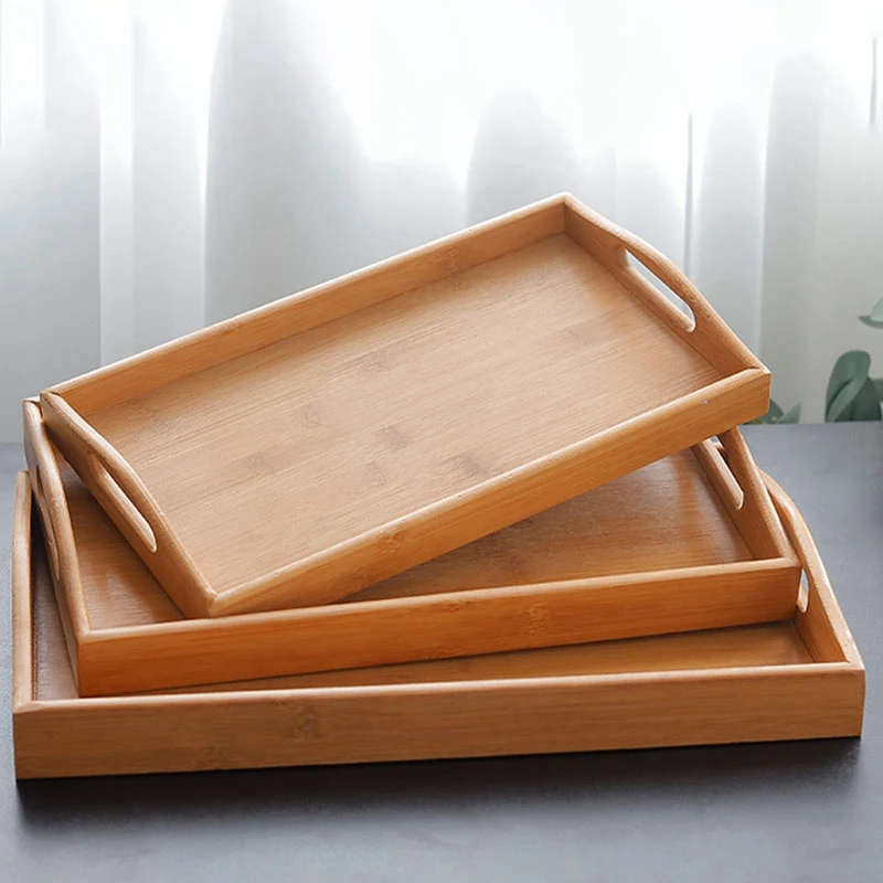 Прямоугольный бамбуковый поднос для чая, Высококачественная домашняя посуда с изображениями фруктов, Бамбуковая тарелка, 1 набор из 3 предметов