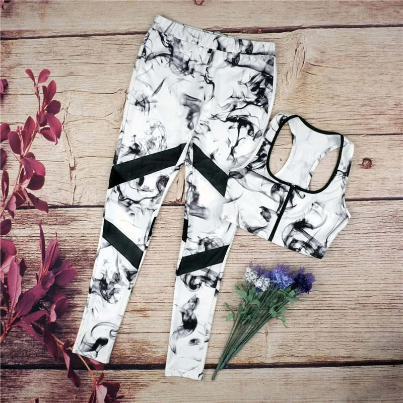 

Yoga Set Sports Suit Gym Tracksuit Splice Running Set Bra and Leggings Vintage Sports Clothing Hot Sale Floral Printed Women