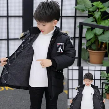 

Boy's cotton padded plus velvet version Boy's jacket, cotton suit, long section, big boy, cotton jacket 2018 thicke