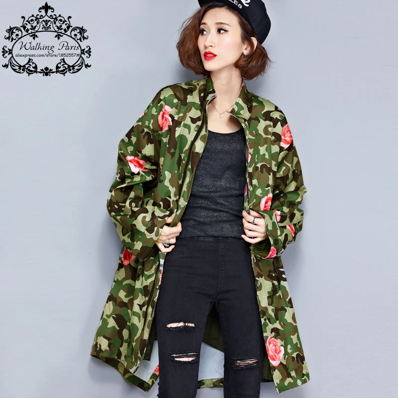 Image Plus Size Women Jacket Autumn Coat Camouflage Floral Print Windbreaker O Neck Fashion Outerwear Zipper Green Jacket Big Size 4XL