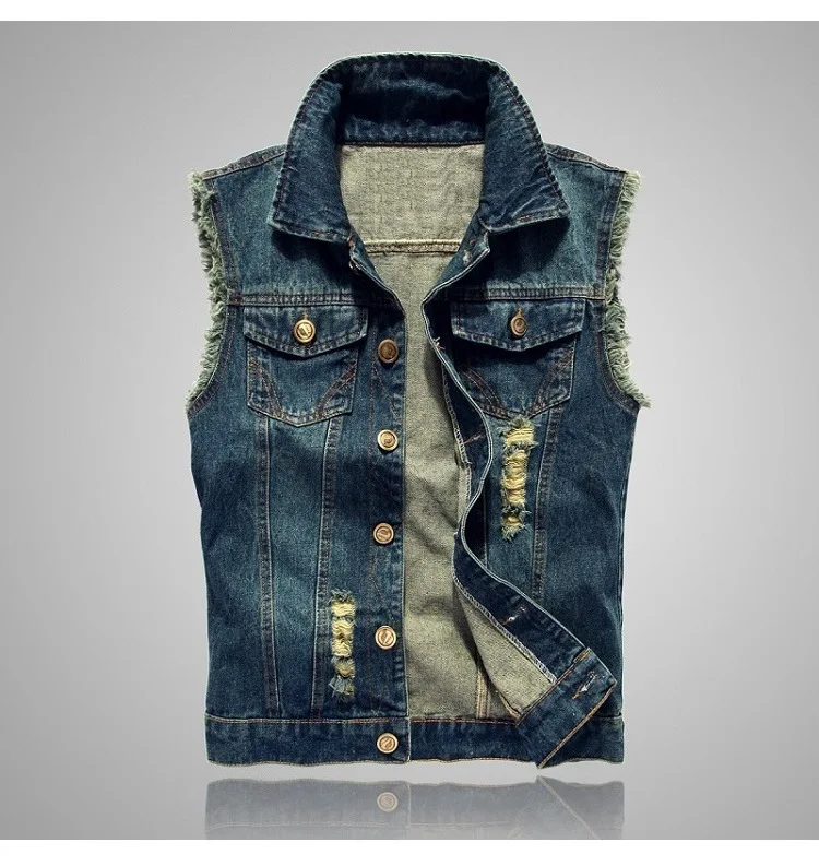 Men Denim Vest Spring and Summer Male Tank Top Washed jeans Waistcoat Man Cowboy Brand Hip Hop Sleeveless Jacket Plus Size 6XL