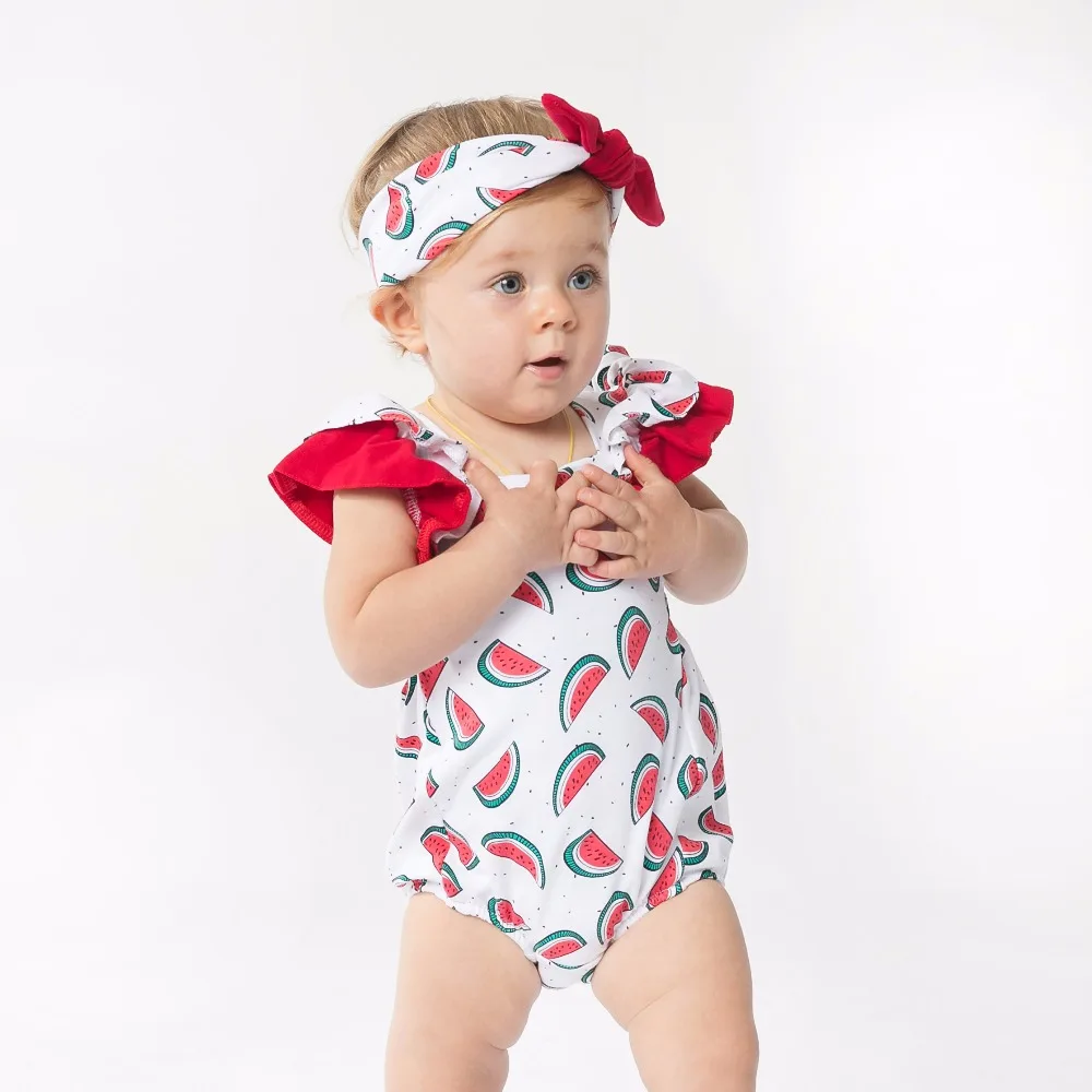 

100% Cotton Bodysuit for Baby 2016 Summer Sleeveless Watermelon Print Jumpsuit With Baby Girls Infant Short Clothing YK&Loving