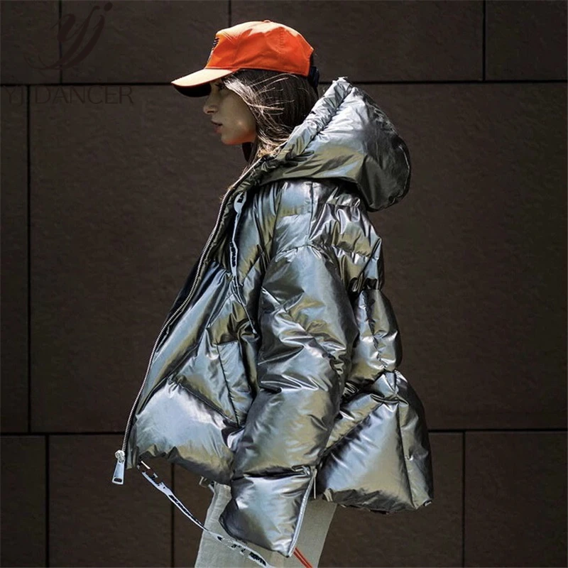 

Down jacket 2018 Winter New warm Bright silver coat ladies parkas Thick Down coats High Quality Outwear Gold Oversize Woman L315