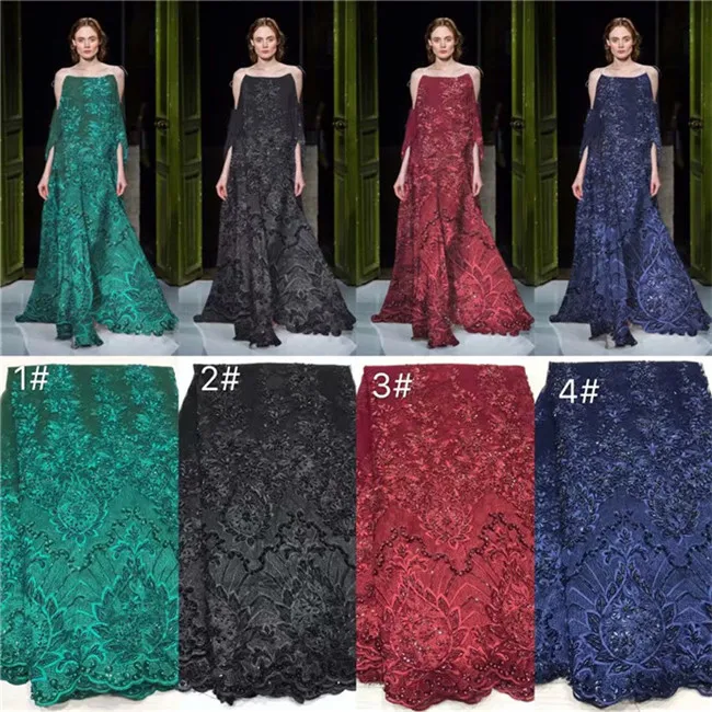

Latest French Nigerian Laces Fabrics Handmade bead tube embroidery African Lace Fabric High Quality French Tulle Lace Material