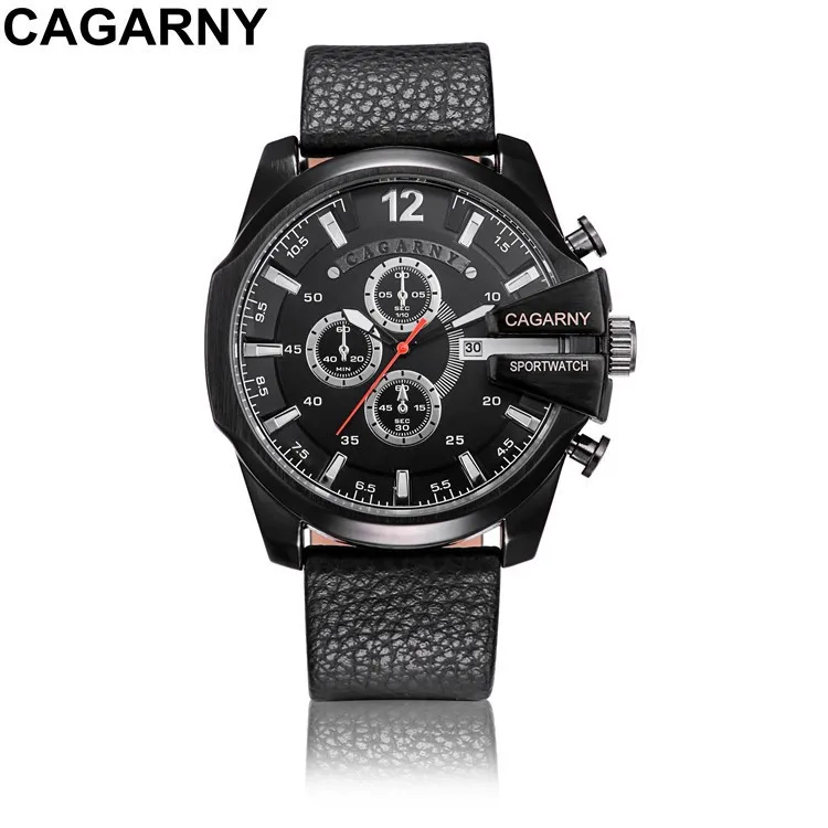 Reloj Hombre Роскошные Брендовые мужские часы CAGARNY с кожаным ремешком кварцевые часы военные спортивные мужские часы Relogio Masculino - Цвет: Black