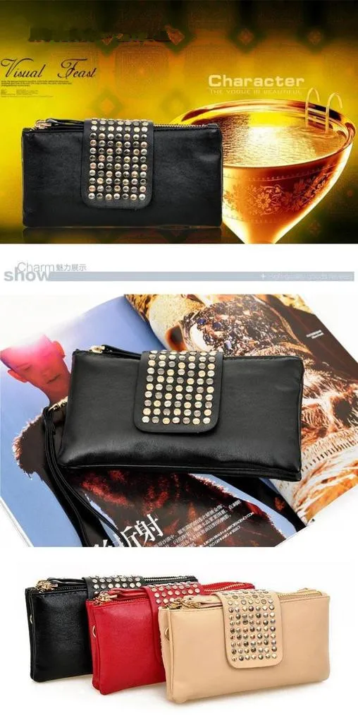 Клатч с леопардовым принтом, дизайнерская женская сумка на молнии с заклепками, кошелек, держатель для карт, клатч кошелек для монет, браслет, вечерняя сумка, подарки B163