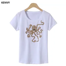 KENVY/брендовая модная женская Высококачественная Роскошная футболка с короткими рукавами и бусинами