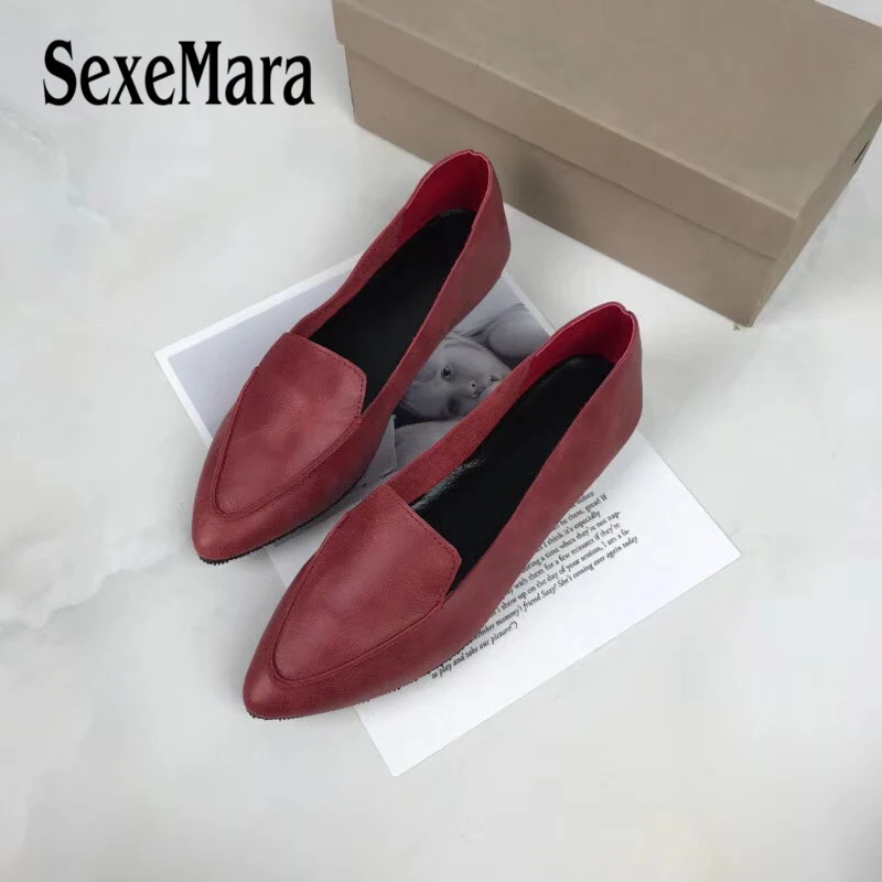 Cena SexeMara nowy 100% prawdziwej skóry kobiet mieszkania buty wygodne miękkie szpiczasty nosek stałe kobiety w ciąży jazdy panie buty wsuwane