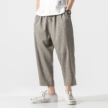 Men Oversize Wide Leg Pants 2019 New Arrive Solid Mens Straight Casual Ankle-Length Pants Chinese Style Summer Male Harem Pants men argyle print straight leg pants
