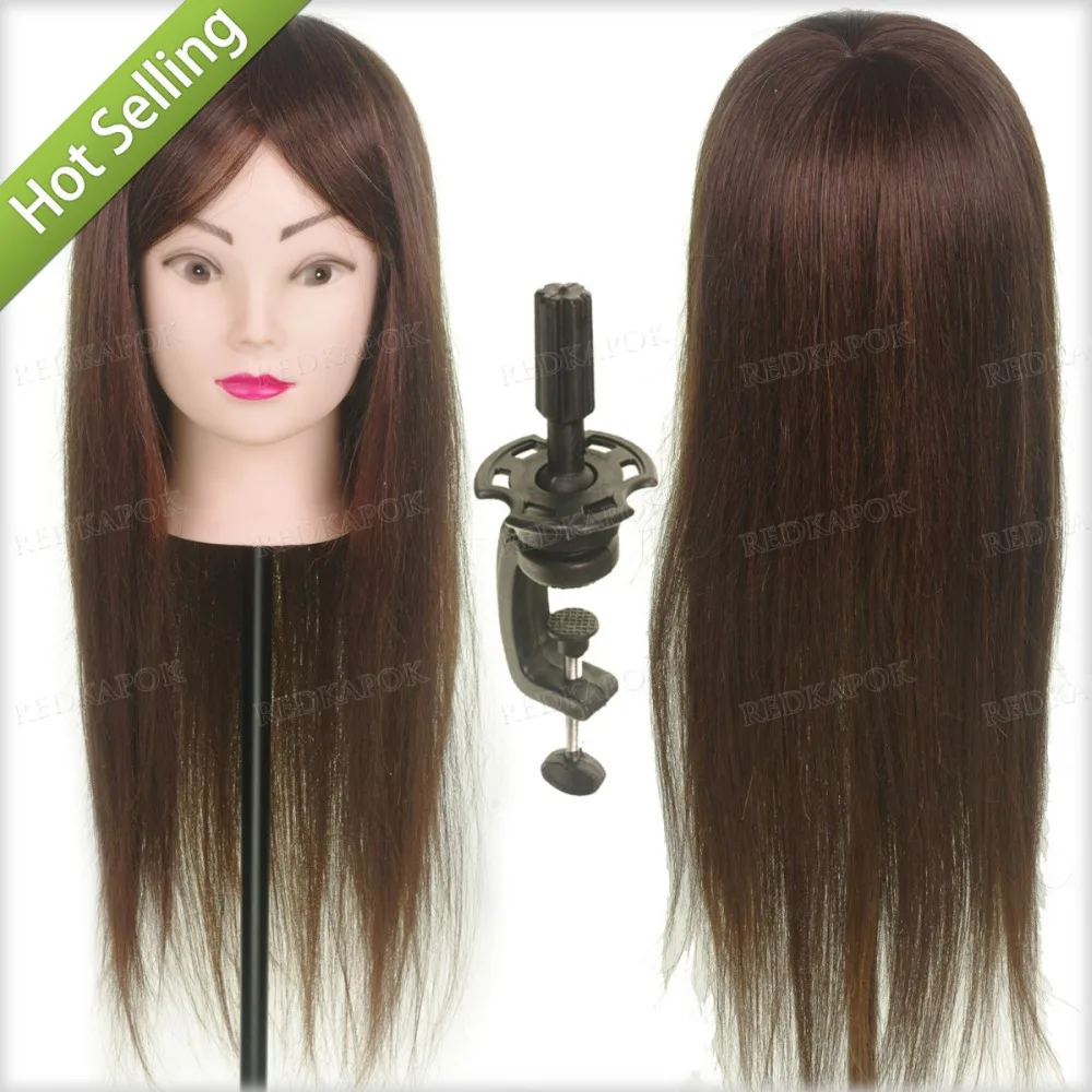 Free Clamp Stand + Brown 22" 80 Real Human Hair Training Salon Female