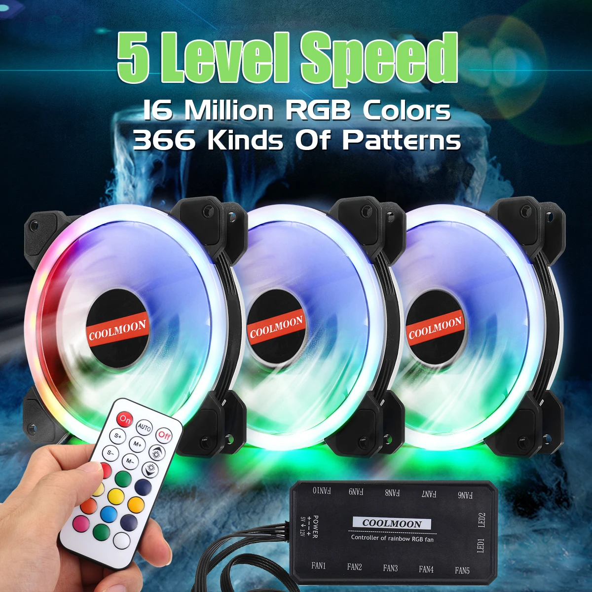 Computer Case PC Cooling Fan RGB Adjust LED 120mm Quiet + IR Remote New computer Cooler Cooling RGB Case Fan CPU 3PCS 6 Fan And IR Remote