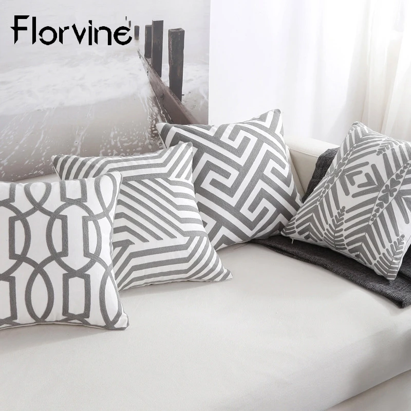 

Embroidery Cushion Cover 45*45 Gray Pillowcase Hotel Office Home Decrative Cushion Cover For Sofa Chair Pillow Case