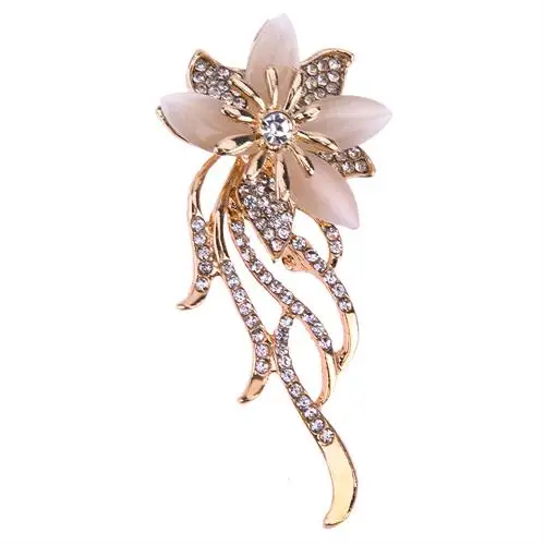 New Hot Selling Fashionable Opal Stone Flower Brooch Pin Women Garment Accessories Brooches Pin Birthday Gift Large Brooch - Metal color: 02