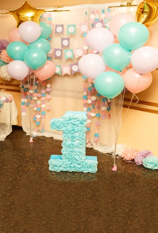 

Laeacco Baby 1st Birthday Colorful Balloons Curtain Photography Backgrounds Customized Photographic Backdrops For Photo Studio