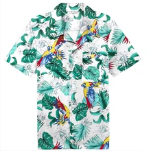 Años 70 Vintage camiseta de Aloha Boho verano pájaro del paraíso hombres botón Arriba Casual de manga corta Hawaii camisas