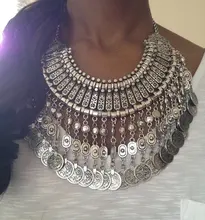 Bohemia gyspy turco oro/plata joyería artesanía étnica collares zamac coin fringe bib choker collar llamativo mujeres