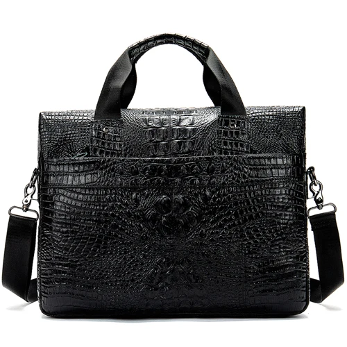 5555A4black WESTAL сумка для мужчин, портфель из натуральной кожи, Офисная сумка, мужская сумка с крокодиловым узором, переносная сумка для документов, сумки 5555 - Цвет: 5555A4black