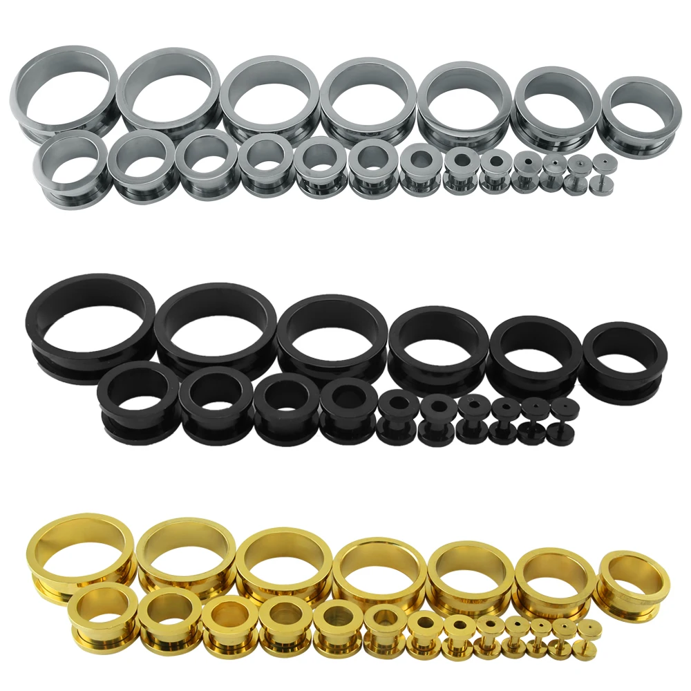 1 Pair 3 30mm Stainless Steel Ear Tunnels Plugs Gold Silver Black Expander Stretcher Ear Gauges