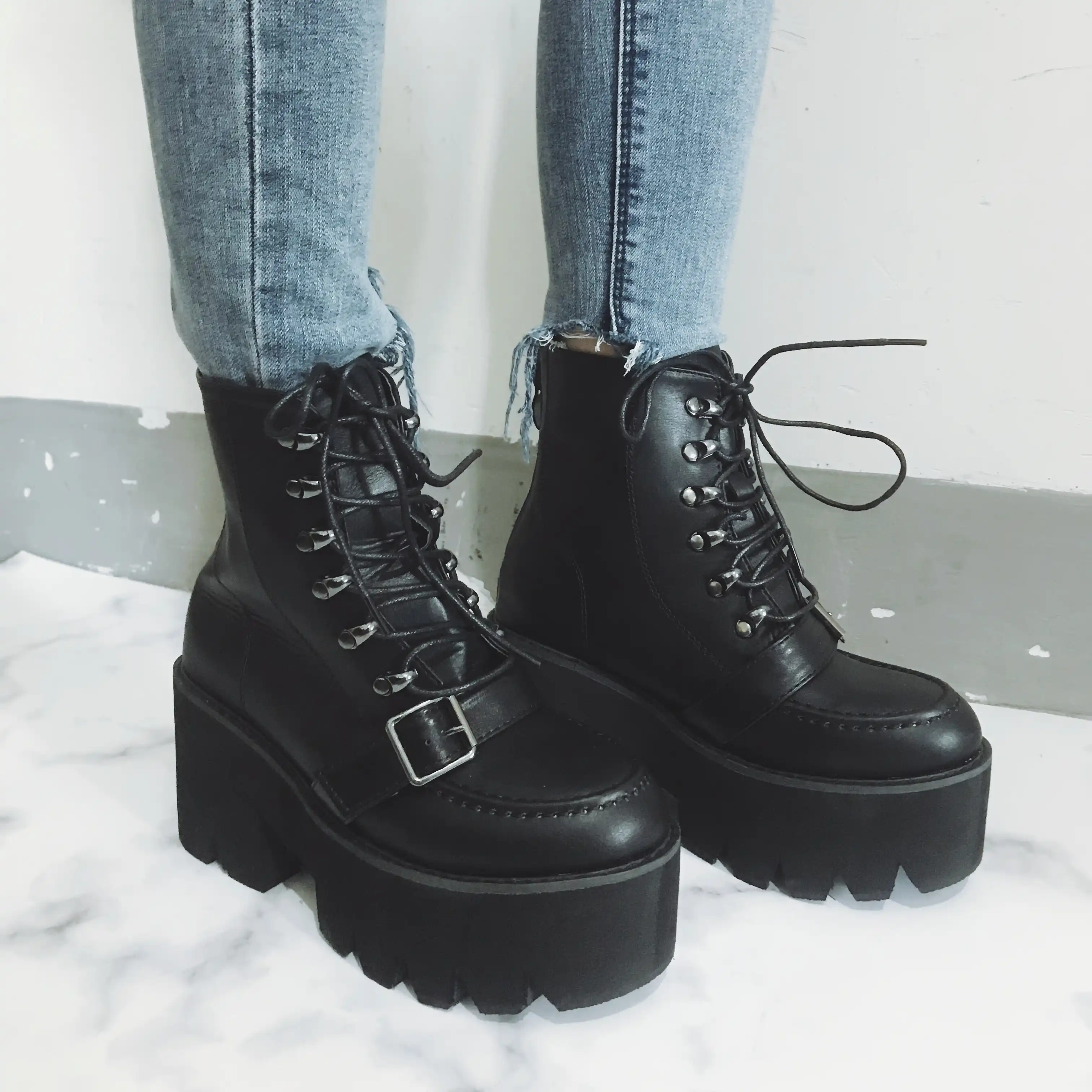 precio loco compre los más vendidos productos de calidad Boussac botas de plataforma con cordones para mujer botas Goth ... precio loco compre los más vendidos productos de calidad Boussac botas de plataforma con cordones para mujer botas Goth ...