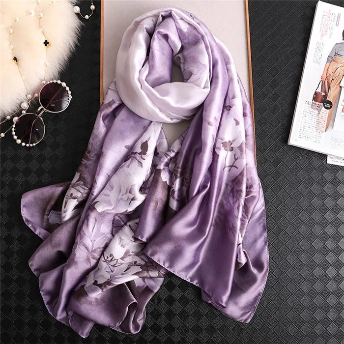 Элитный бренд Для женщин шелковый шарф, Пляжный платок и эко-шарф хиджаб Обёрточная бумага Дизайнерские шарфы для женщин женская накидка для пляжа бандана - Цвет: F66purple