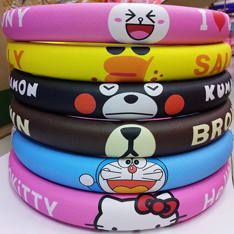 

Cute Cartoon Kitty Auto Steering Wheels Covers Case For Women Car Styling Interior Decoration Accessories 38cm/15" Wheel Cover