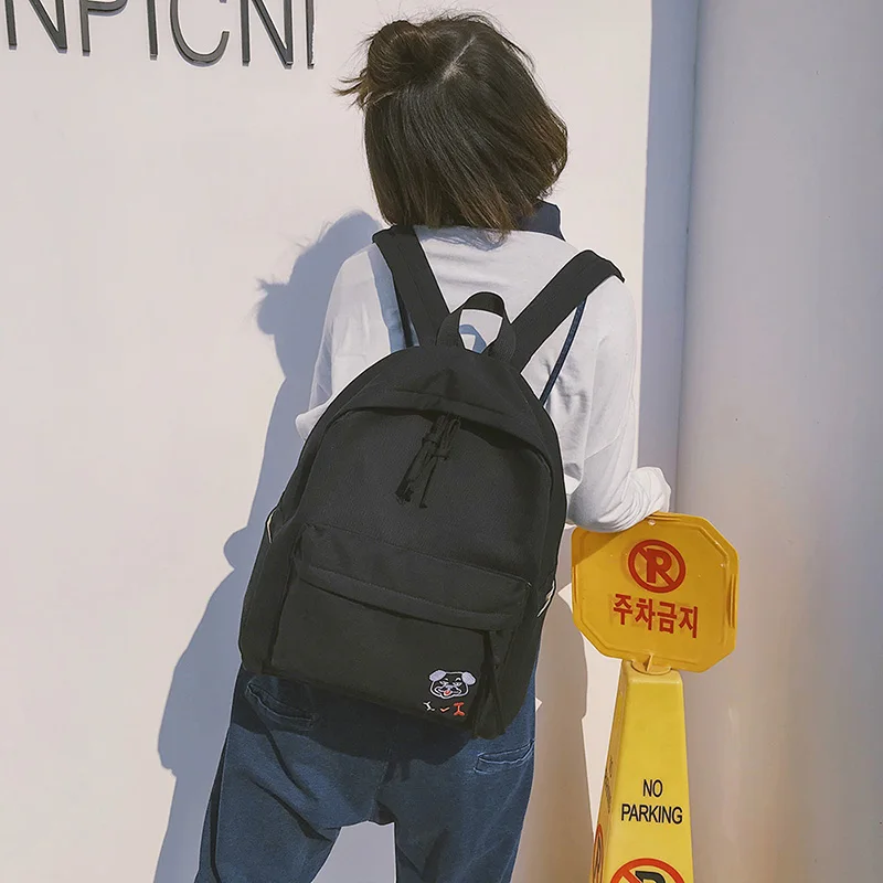 Women Backpack Schoolbag Canvas Cute Dog Embroidery Cotton Fabric Backpack Female Vintage Notebook Backpack For Girls School Bag (32)