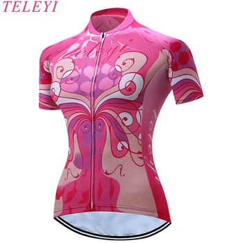 

TELEYI Women 100% Polyester Breathable Team Cycling Bicycle Jersey Top Short Sleeve Ciclismo MTB Bike Sportswear Jersey No.05