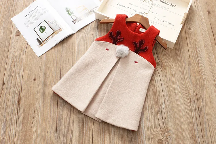 Christmas Dress Girl Cartoon Elk Children's Dress Festa 2018 Winter Warm A-line Pattern Dress Girls Party Dress Kids Sleeveless1000
