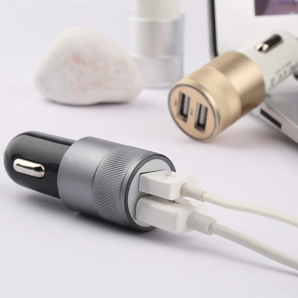 Fashion 12v 24v 2.1A 1.0A Aluminium 2 port USB Universal Car Charger