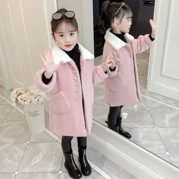 

2019 New Fashion Kids Faux Mink Fur Outerwear Children Thick Warm Coats Teenage Cotton Parka Overcoat Girls Winter Jacket W95
