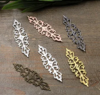 

15x57mm Vintage Filigree Flat Flower Wraps Links European Charms Bu Yao Hair Clasp Accessories DIY Findings Multi-Color Plated